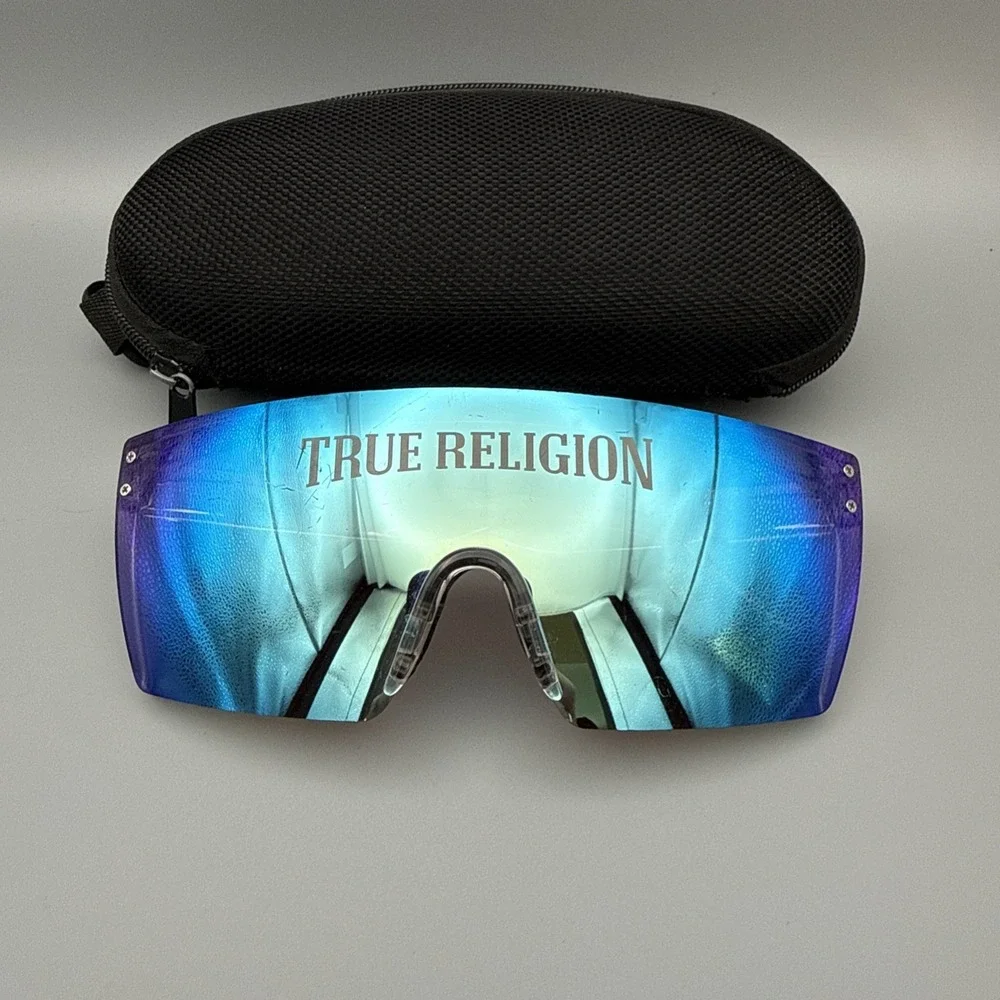 True Religion Rimless Sunglasses Authentic Clear Frame Mirror Lens Oversized HOT